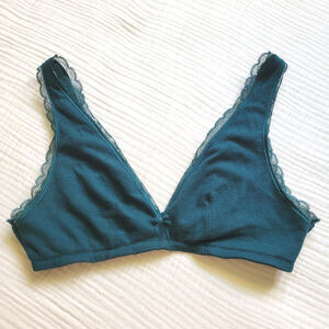 Victoria's Secret Waffle Wireless Lounge Bra Lace Trim Emerald Green Large*